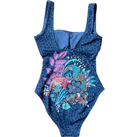 Johnny Was Women's Swimsuit XS Sea Owl Print Floral Square Neck One Piece NWT - Picture 3 of 16
